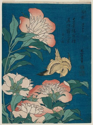 hokusai Peonies and Canary